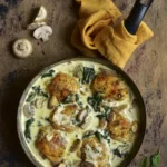 Cuisses de poulet à la crème, champignons et épinards